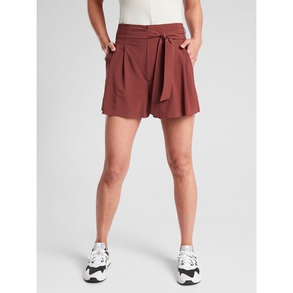 Athleta Size 6 Skyline Short II Belted Paperbag Cognac Brown Orange GUC - Picture 1 of 7
